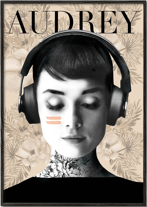 Arte vintage Audrey com auscultadores
