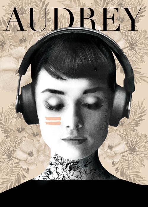 Arte vintage Audrey com auscultadores