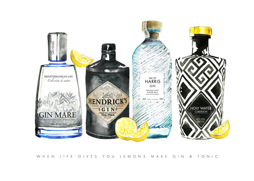Arte para cozinha com gin e limões