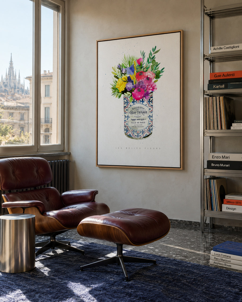 Summer Florals Vintage Can - Framed canvas in an interior
