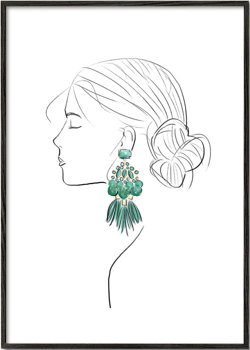 Ilustração perfil feminino com brincos verdes
