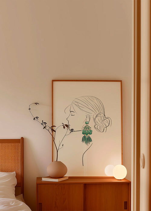 Ilustração perfil feminino com brincos verdes