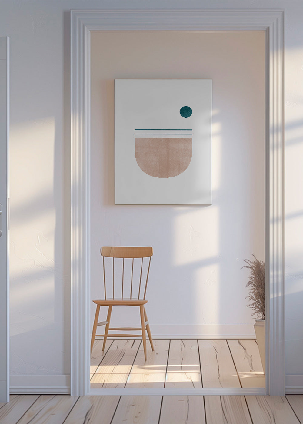 Quadro geométrico semicírculo com ponto teal