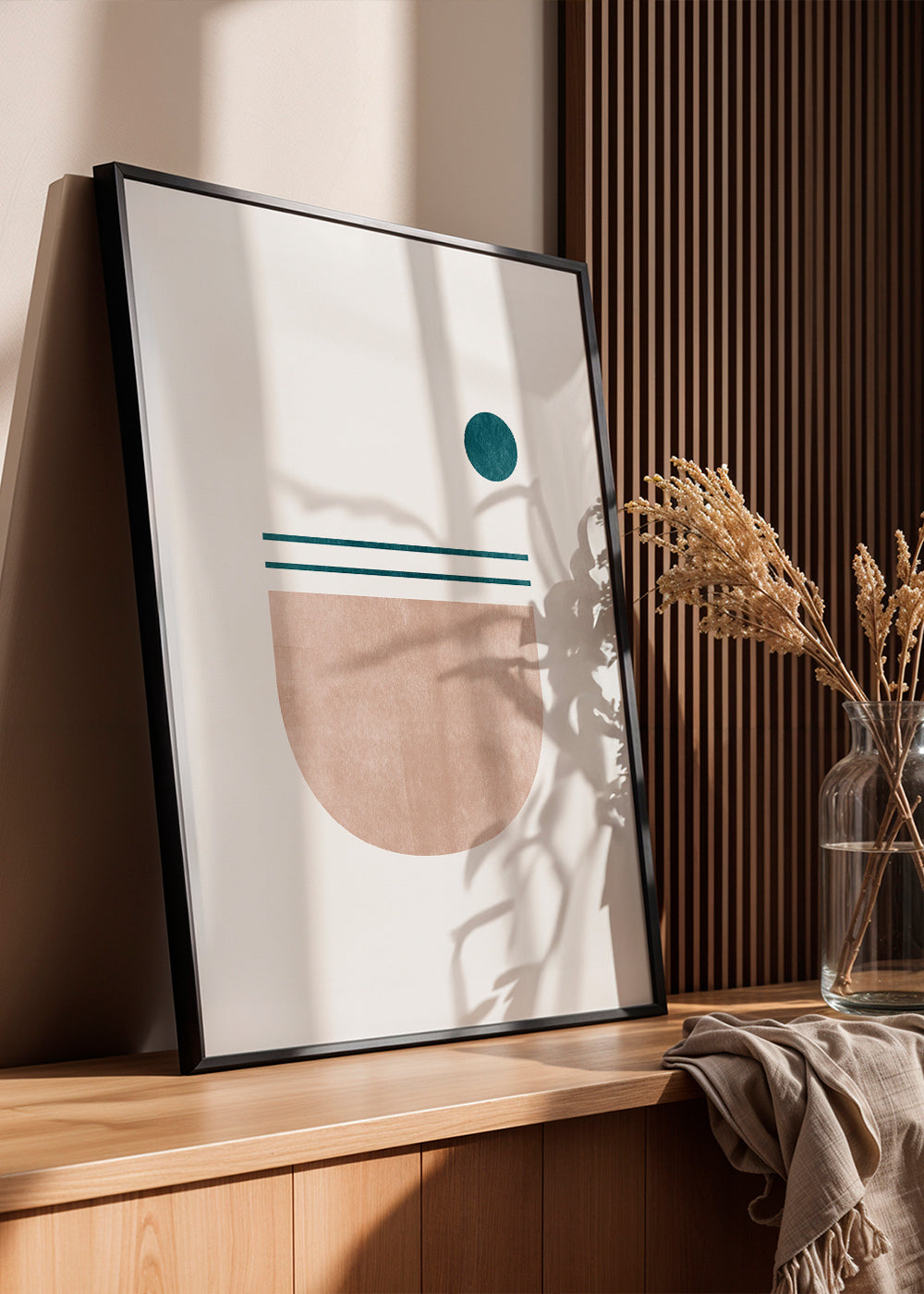 Quadro geométrico semicírculo com ponto teal