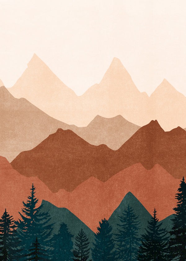 Arte paisagística com picos em camadas