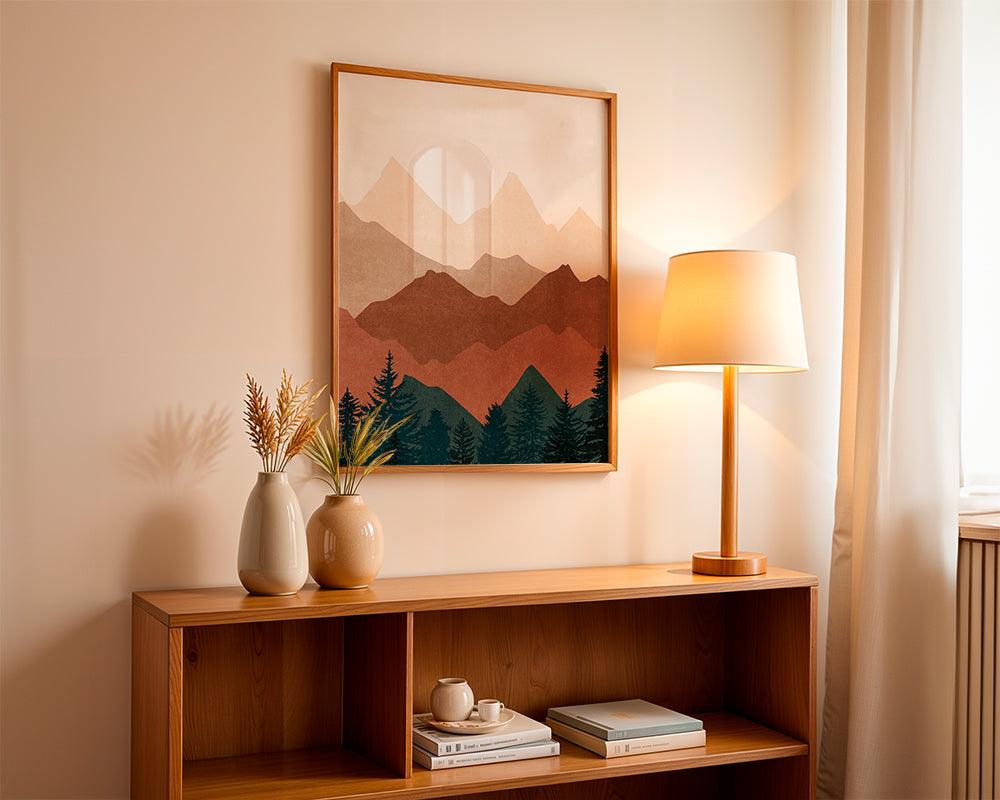 Arte paisagística com picos em camadas