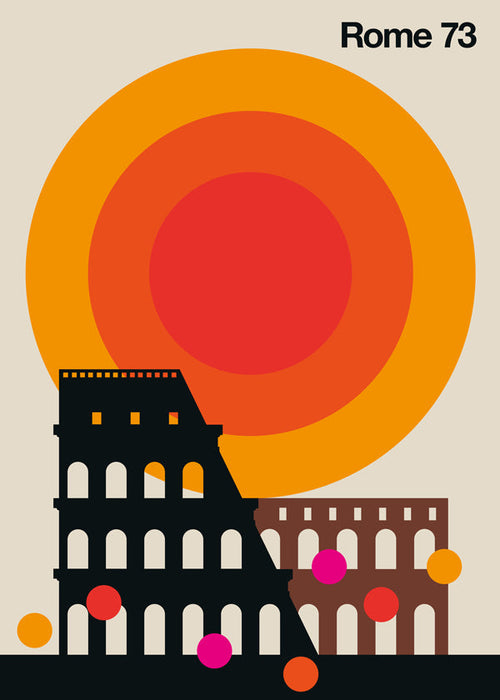 Poster de viagem Rome 73, Colosseu gráfico vintage
