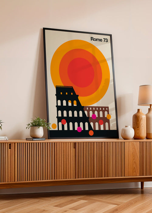 Poster de viagem Rome 73, Colosseu gráfico vintage