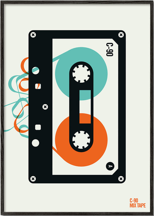 Quadro vintage Mixtape cassete ilustrada