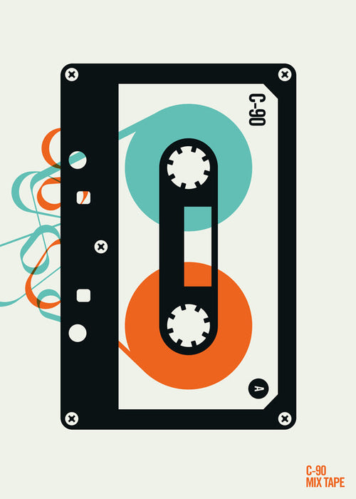 Quadro vintage Mixtape cassete ilustrada