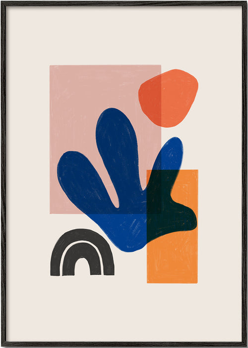 Quadro abstrato com formas orgânicas azuis