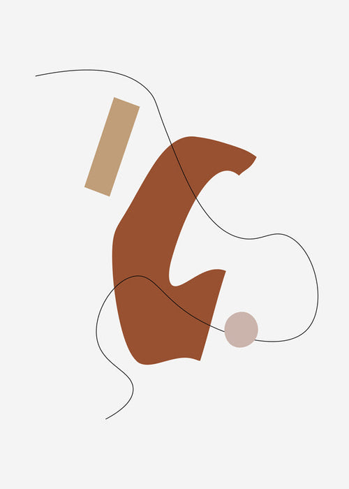 Arte abstrata com forma terrosa e traço linear
