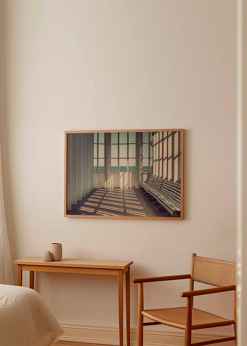 Fotografia de sala de espera costeira com bancos