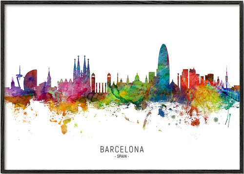 Arte para cozinha: Skyline de Barcelona em aquarela