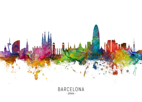 Arte para cozinha: Skyline de Barcelona em aquarela