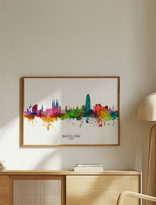 Arte para cozinha: Skyline de Barcelona em aquarela
