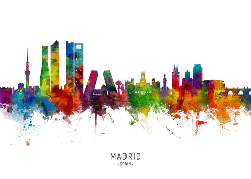 Poster de viagem: Skyline de Madrid em aquarela multicolorida