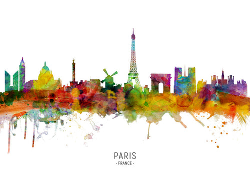 Arte para cidade: Skyline de Paris em aquarela