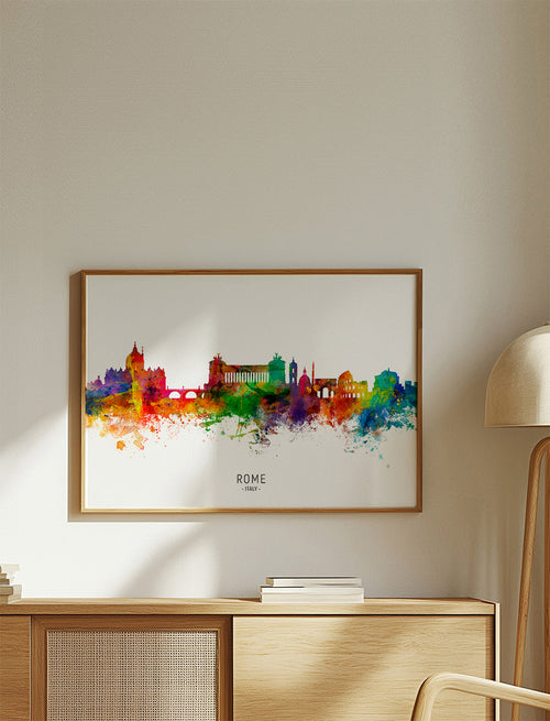 Quadro de viagem: Skyline de Roma em aquarela