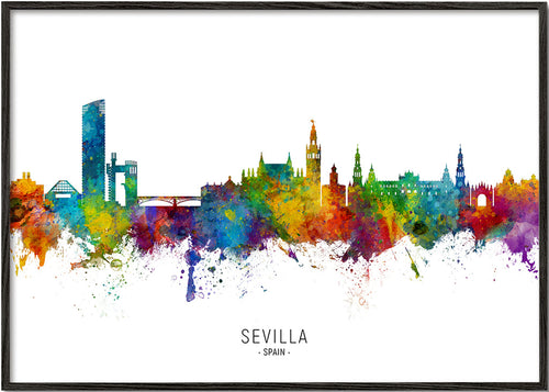 Poster de viagem: Skyline de Sevilha em aguarela