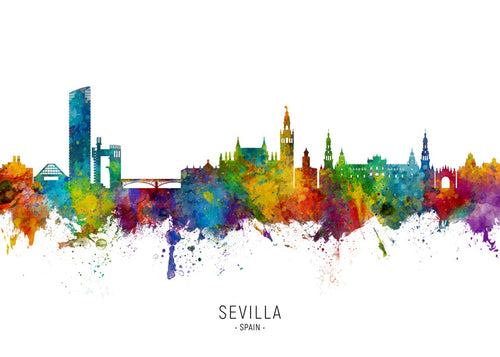 Poster de viagem: Skyline de Sevilha em aguarela