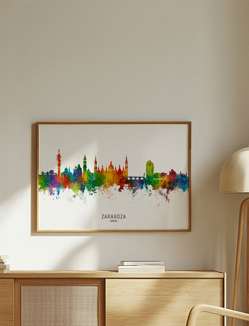 Arte de cidade Zaragoza skyline multicolor
