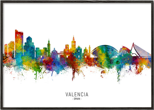 Quadro de cidades Valencia skyline em aquarela