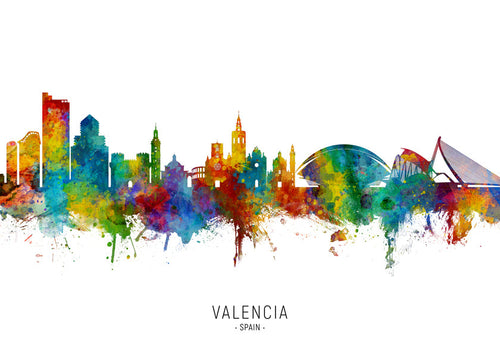 Quadro de cidades Valencia skyline em aquarela