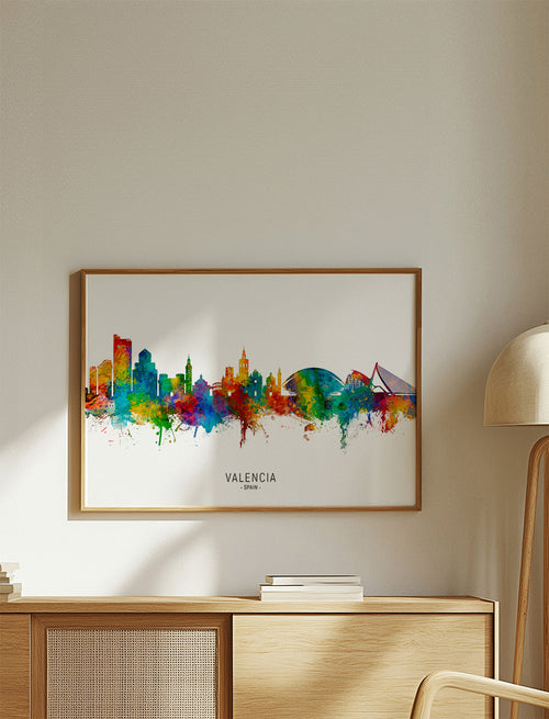Quadro de cidades Valencia skyline em aquarela