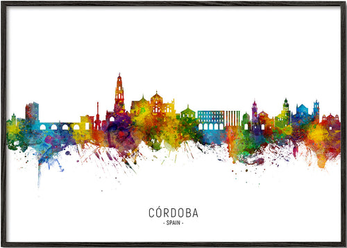 Arte para cozinha Skyline de Córdoba em aquarela multicolor