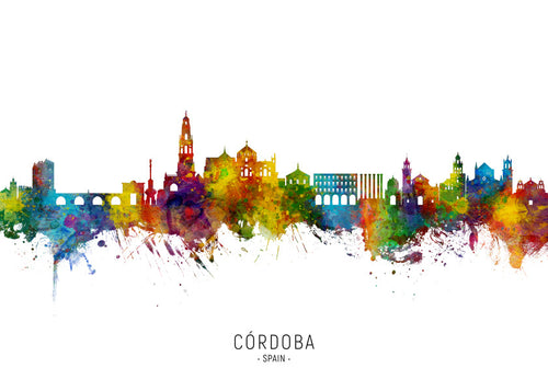 Arte para cozinha Skyline de Córdoba em aquarela multicolor