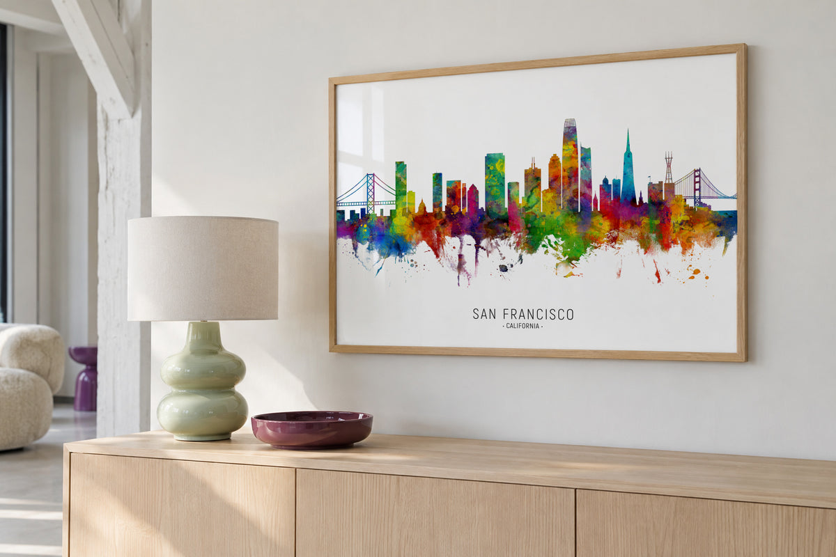 San Francisco Skyline multicolor - Framed poster in an interior