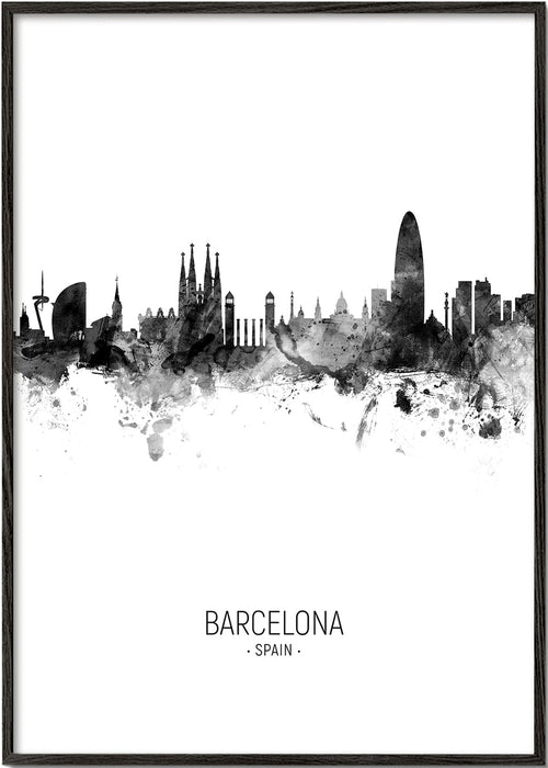 Arte para cidade: Skyline de Barcelona em tinta monocromática