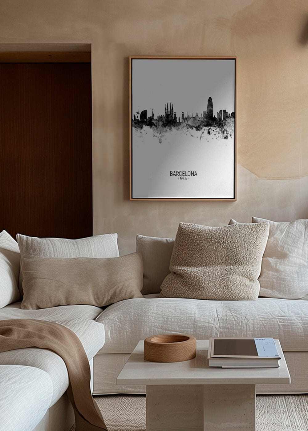 Barcelona skyline black and white