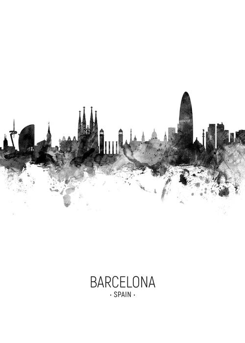 Arte para cidade: Skyline de Barcelona em tinta monocromática
