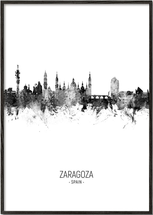 Quadro de viagem Zaragoza skyline preto e branco