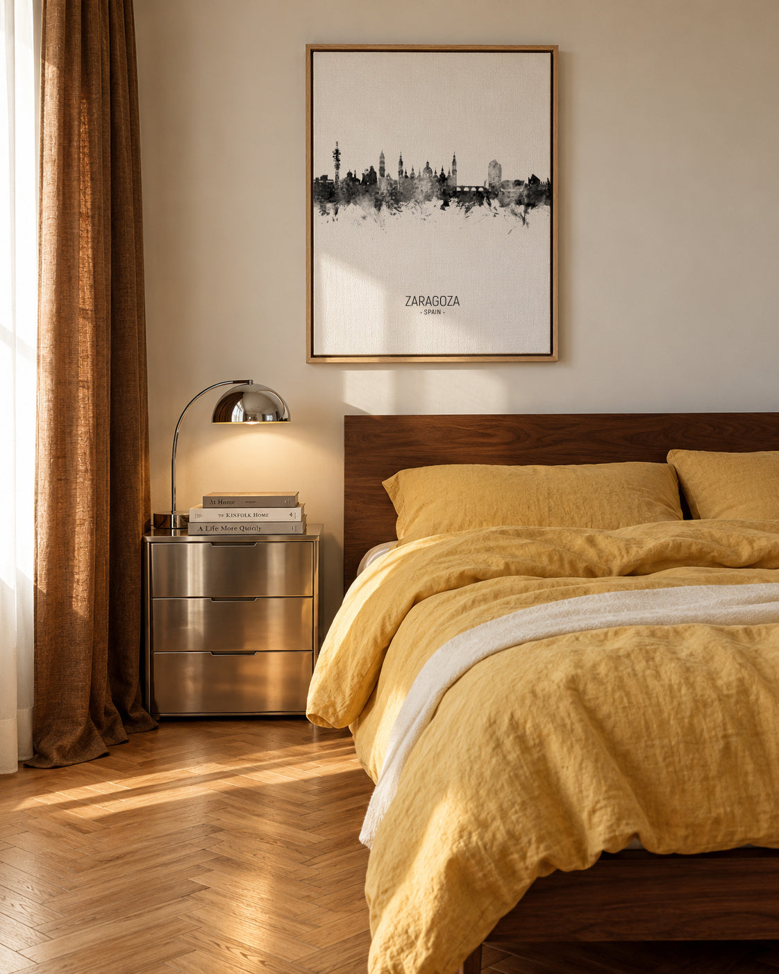 Zaragoza Skyline en blanco y negro - Framed canvas in an interior
