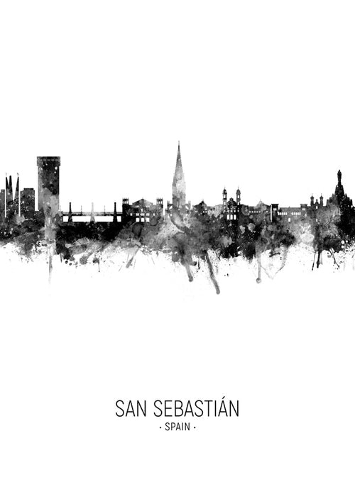 Arte de cidade: skyline de San Sebastián em tinta