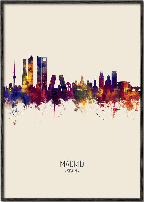Arte de cidade: Skyline de Madrid em aquarela