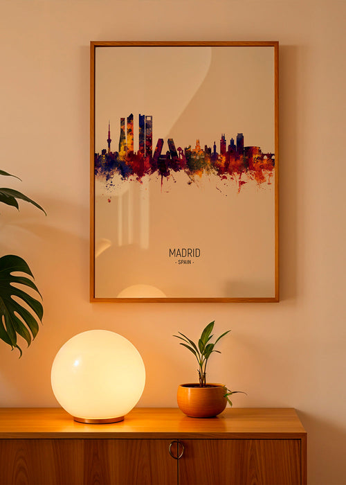 Arte de cidade: Skyline de Madrid em aquarela
