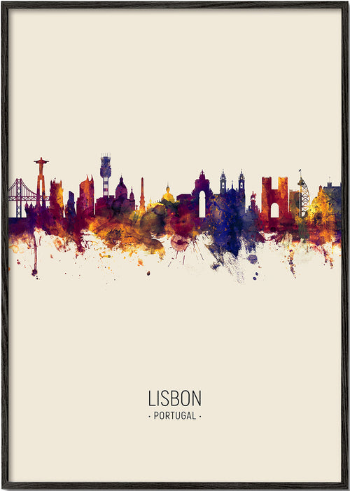 Arte para cozinha: Skyline de Lisboa em aquarela