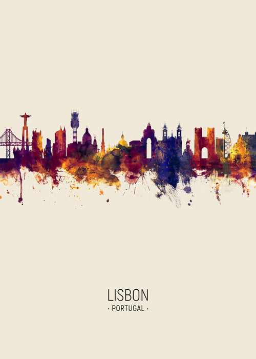 Arte para cozinha: Skyline de Lisboa em aquarela