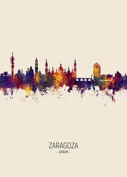 Quadro de cidades Zaragoza skyline em aquarela