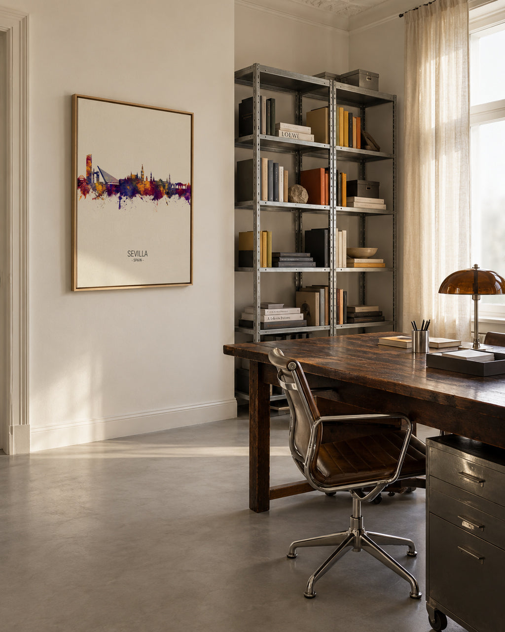 Sevilla Skyline en beige - Framed canvas in an interior