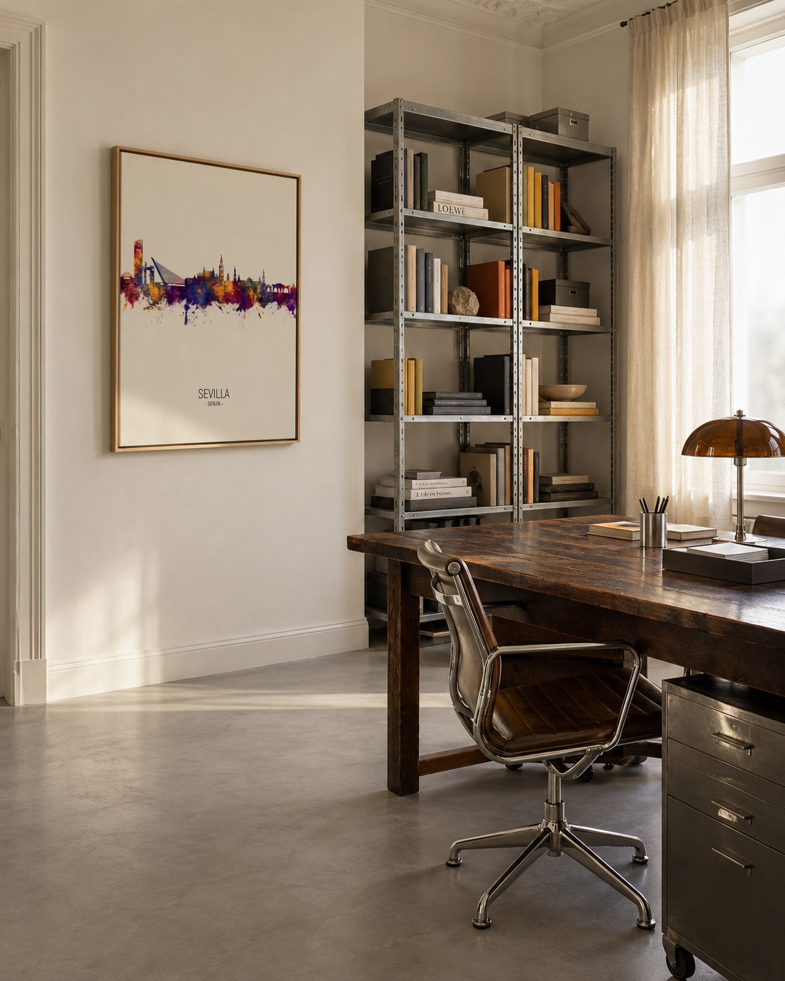 Sevilla Skyline en beige - Framed canvas in an interior