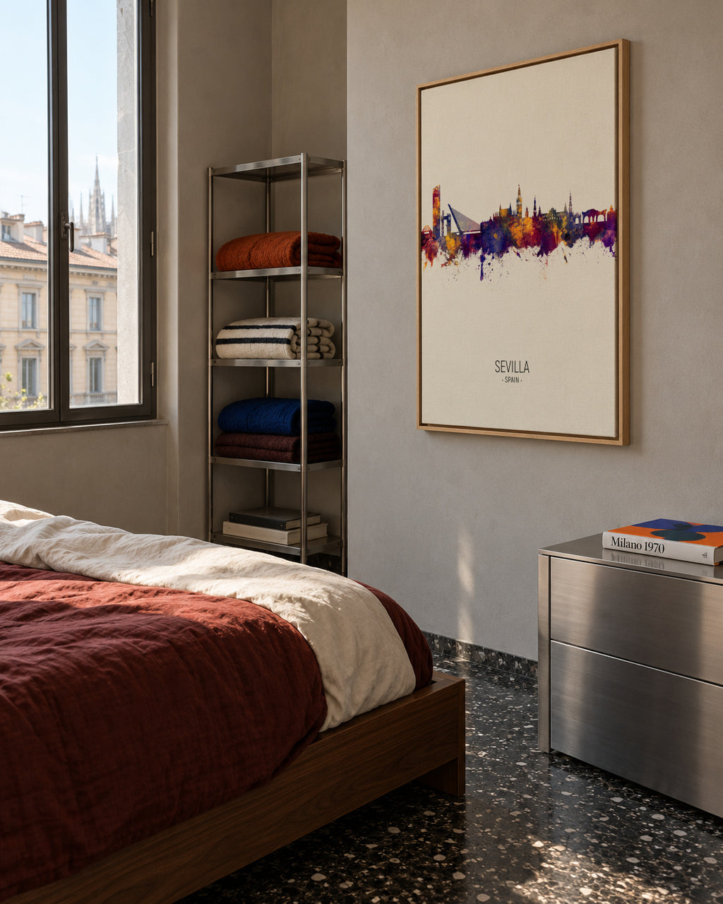 Sevilla Skyline en beige - Framed canvas in an interior