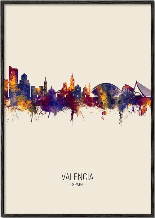 Arte para cidades Valência em aquarela skyline