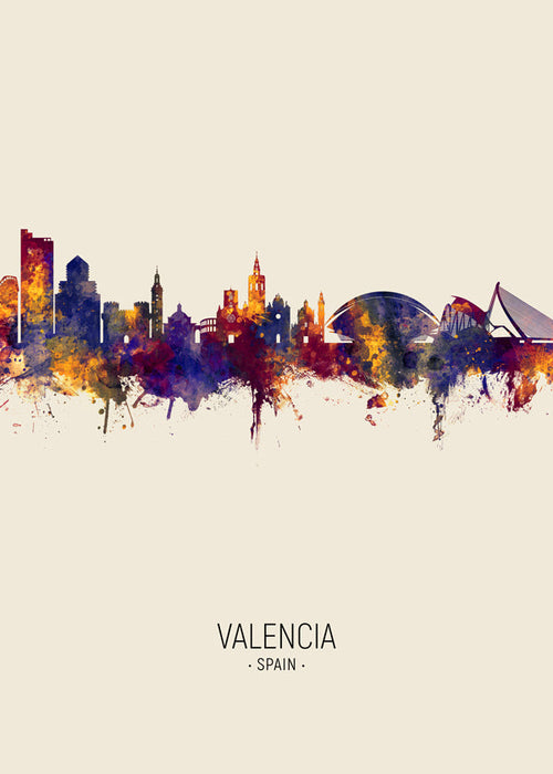 Arte para cidades Valência em aquarela skyline