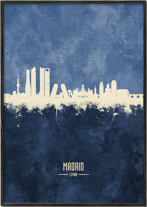 Travel poster Madrid skyline azul texturizado