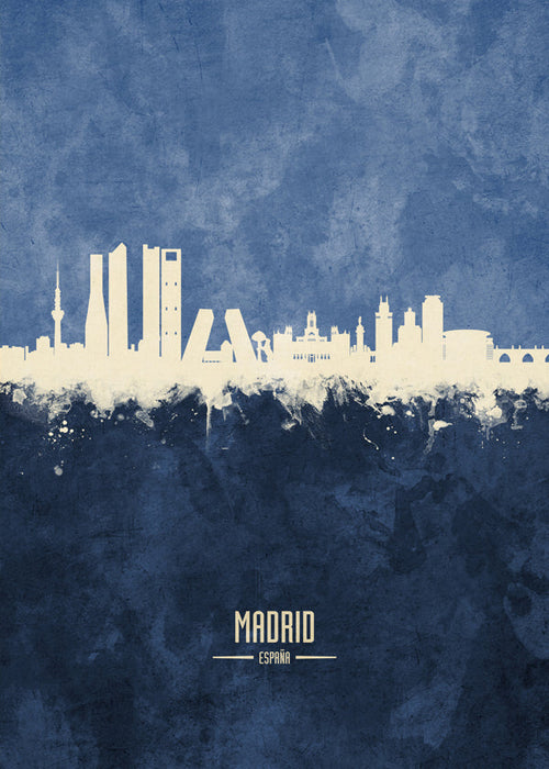 Travel poster Madrid skyline azul texturizado